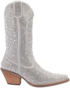 Dingo Womens Silver Dollar Rhinestone Pointed Toe Casual Boots Mid Calf Mid Heel 2-3" - Silver, Silver, 11