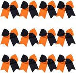 8 Inch 2 Colors Jumbo Cheerleader Bows Ponytail Holder Cheerleading Bows Hair 12 Pcs (Orange/Black)