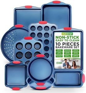 NutriChef Set 10 Teglie da Forno Antiaderente, Acciaio con Manici in Silicone, Vassoio per Pizza, Muffin da 12 e 24 Tazze, Teglie per Biscotti
