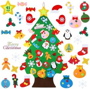 Hutikla Felt Christmas Tree - 3.6 FT 3D DIY Set for Kids with 33 Pieces of Ornament Decor, Wall Hanging Christmas Tree Decorations