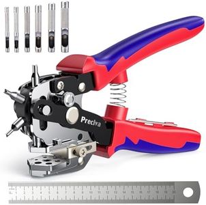Poincon Cuir, Preciva 10 Tailles de Perforateur pour Cuir, avec 6 Perforateurs Supplémentaires, Règle, outil de Perforation en acier Inoxydable pour Ceinture, Fer Fin, Carte en Papier,Tissus