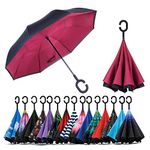 Jooayou Double Layer Inverted Umbrella, C Shape Handle Reverse Folding Umbrella, Anti-UV Windproof Travel Umbrella with Carrying Bag