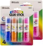 BAZIC Products Washable Colored Glue Stick 8g/0.28 Oz, All Purpose Acid Glue Sticks for Kids Photos Paper Kids at School Home Office (4/Pack), 2-Pack