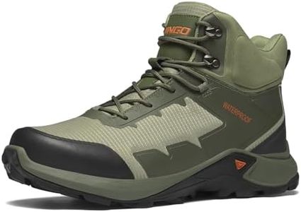 NINGO Men's Hiking Boots Waterproof Hiking Shoes Trail Shoes Lightweight Trekking Boots Comfortable Breathable Outdoor Boot Mid Ankle Boot for Camping, Backpacking, Mountain Trails, Green Size 11.5