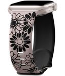 DaQin Floral Engraved Band Compatible with Apple Watch Band 40mm 41mm 38mm Women,Cute Flower Pattern iWatch Bands Soft Silicone Sport Strap for iWatch Series 10 9 8 7 6 5 4 3 2 1 SE,Nude Color/Black