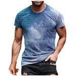 Mens Summer Casual Muscle Tops Short Sleeves Crewneck Fashion Graphic 3D Print Retro Street T Shirts Plus Size Tees Blue