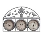 67cm Garden Wall Clock - 3 in 1 Weather Station | Humidity Thermometer, Waterproof Hygrometer | Indoor & Outdoor Clocks Ornament Rustproof Retro Antique Vintage Quartz - For Patio, Home Decor - Steel