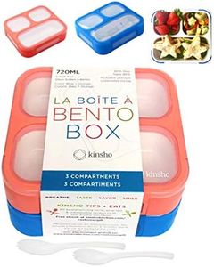 kinsho Bento Boxes for Kids, Lunch Box Set for Boys Girls Kids Adults, Leakproof 3 Compartment Containers for Meal or Snack for Pre-School Travel Work, BPA Free. Blue Orange 2 Pack Medium - Small