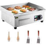 VEVOR Electric Countertop Flat Top Griddle 110V 1500W Non-Stick Commercial Restaurant Teppanyaki Grill Stainless Steel Adjustable Temperature Control 122°F-572°F, Sliver (18")