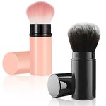 Falliny 2 Pack Retractable Kabuki Makeup Brush, Travel Face Blush Brush, Portable Powder Foundation Brush with Cover for Blush, Sunscreen, Bronzer, Buffing, Highlighter Flawless Powder Cosmetics