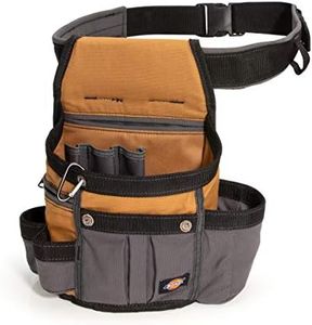 Dickies 8-Pocket Padded Tool Belt/Utility Pouch, Adjustable 3-Inch Belt, Durable Canvas Construction, Tan/Grey