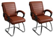 GOYALSON Home Exclusive Visitor Chair with arm Rest and Double Support Steel Frame with Cushioned seat Back (2, Brown, Standard)