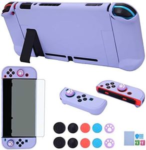 Dockable Case for Nintendo Switch - COMCOOL 3 in 1 Protective Cover Case for Nintendo Switch and Joy-Con Controller with Screen Protector and Thumb grips - Purple