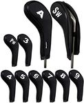 Andux Number Print Golf Iron Club Head Covers Zipper Long Neck 10pcs/set Black