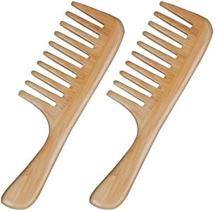 Morsafe 2 Pcs Bamboo Wide Tooth Comb for Curly Fine Wavy Wet Dry Hair, Anti-Static Wooden Comb for Women Men, Great for Detangling Styling, Prevents Hair Breakage & Frizz