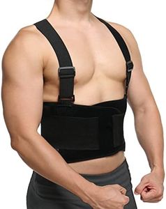 FITTOO Faja Lumbar con Tirantes Hombre Mujer, Cinturón de Apoyo Elástico Ajustable Apoyo Lumbar para Dolor de Espalda Baja Gym Halterofilia Culturismo(L)