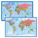 2 Pack - World Map for Kids + Blue Ocean World Map (LAMINATED, 18" x 29")