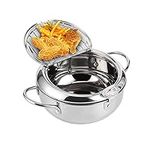 Hapivida Deep Fryer Pot, 2.2L Stainless Steel Japanese Style Tempura Frying Pan with Temperature Control and Oil Drip Drainer Rack for French Fries Shrimp Meatballs Kitchen Cooking 8Inch