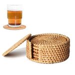 Ulable Set of 6 Rattan Weave Cup Mat Handmade Rattan Coaster Rattan Placemat Pot Mat Cup Holders Home Decoration (Rattan 4 * 4 in)