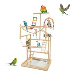 Pet Bird Parrot Playground Play Perch Wood Stand Gym Playpen 4 Ladder with Exercise Toys Swings Feeder Cups for Cockatoos Lovebirds Playgym Parakeets Cage Accessories