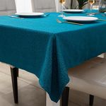 HOKIPO IN363-BLU Poly Jute Tablecloth for Dining Table 6 Seater, 50x75 Inches, Blue,Rectangular,Pack of 1