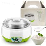 KLIFFOO Electric Yogurt Maker,1L Automatic Yogurt Maker Machine in Home Kitchen, Stainless Steel Yogurt Maker with Temperature Control, Homemade Fresh Yogurt - Dahi Maker with Auto Switch-Off