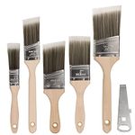 Paint Brush, 5 Pcs Decorating Wood Paint Brushes & Multifunctional Can Opener Set, Strong Bristle Paint Brush Heads for Furniture, Walls, Ceilings & Detail Painting