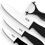 Vos Ceramic Knife Set, Ceramic Knives Set For Kitchen, Ceramic Kitchen Knives With Peeler, Ceramic Paring Knife 3", 4", 6", Inch Black