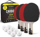 PRO SPIN Ping Pong Paddle Set - Premium Table Tennis Rackets with Carbon Fibre & 3-Star Ping Pong Balls - Professional Level Rubber, 2mm Sponge, 7-Ply Blade - Table Tennis Paddles (Red, 4-Player Set)