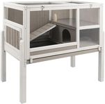 PetsCosset Guinea Pig Cages with Stand, Wooden Rabbit Cage Indoor, Guinea Pig House with Ramp and Hideout, Small Animals Cage with Not Leakage Pull Out Tray, Grey