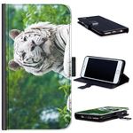 Hairyworm - White tiger Microsoft Lumia 640 LTE leather side flip wallet phone case, phone cover with card slots, money slot, stand point and magnetic clasp to close for Microsoft Lumia 640 LTE