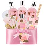 Spa Gift Baskets for Women Coconut, Teen Bath Kit 8Pcs Birthday BEAUTIFUL business GIFT Include Bubble Bath, Reed Diffuser Oil, Rose Soap Flower Gifts for Her