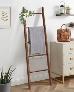 XLHOMO Blanket Ladder for Living Room, 5-Tier Wooden Ladder Shelf, Rustic Decorative Blanket Rack for Blankets, Quilts, Farmhouse Decor Ladder Shelf for Bedroom Bathroom Home Christmas Decor, Brown