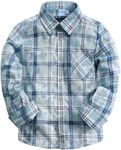 VATPAVE Boys Flannel Button Down Shirt Casual Long Sleeve Plaid Shirts 6-14 Years 12 Light Blue