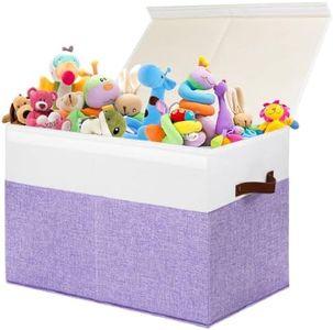 Large Toy Box with Lid, Sturdy Toy Storage Chest Bin Boxes Organizer Basket with Dividers for Toddlers, Kids, Boys, Girls, Nursery, Living Room, Bedroom, Playroom 25"x13" x16" (Purple and White)