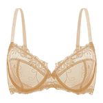 WingsLove Sexy Lace Bras for Women Balconette Bra Unpadded Unlined Underwire Plue Size Bra Sheer Bra,Nude,36C