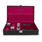 ALAWO Watch Box Organizer and Sunglasses Case with 6 Slots for Watches and 3 Slots for Sunglasses in Black & Cherry Color