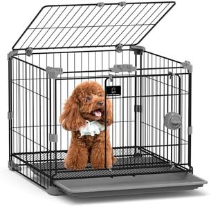 FLARUZIY Dog Crate for Small Dogs Under 25lbs,24 inch Black Thick Metal Dog Kennel Indoor Wire Cage with Double Door and Removable Tray for Pets,Puppy