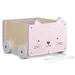 Navaris Kids Toy Box - Cat Wooden Chest for Childrens, Boys, Girls Toys with Wheels - Unisex Children Toy and Games Bedroom Storage Trunk 18M+