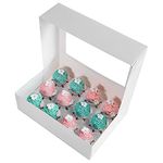 [20-Packs] White Cupcake Boxes 12 Holders,ONE More Cake Carrier Food Grade Pop-up Bakery Boxes 14 x 10 x 4inch with Inserts and PVC Windows Fits 12 Cavity Cupcake or Muffins