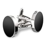 UHIBROS Jewelry Stainless Steel Classic Tuxedo Shirt Cufflinks for Men Unique Business Wedding White (Black)