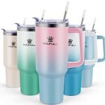 40 oz Tumbler with Handle and Straw, 100% Leak-Proof Travel Coffee Mug, Stainless Steel Insulated Cup Tumblers for Hot Cold Beverages, Keeps Cold for 34Hrs or Hot for 10Hrs, Dishwasher Safe, PinkBlue