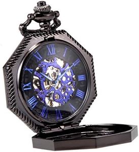 Alienwork Orologio da Tasca Meccanico Uomo Donna Nero Blu Scheletro Retrò