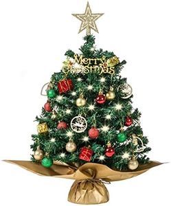 20" Tabletop Mini Christmas Tree Set with LED Light, Star Treetop, Ornaments Balls, Table Top Small Christmas Tree, Best DIY Christmas Decorations Green