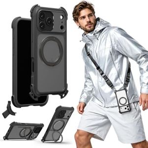 MAGEASY Odyssey Ultra MagSafe 360° Magnetic Stand iPhone 18 Pro Max & 17 Pro Max Crossbody Case with Strap, 25ft Shockproof, TPU Aluminum Frame, Interchangeable Lanyard Eyelets (Midnight w/Kickstand)