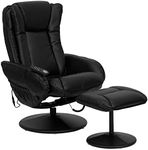 Flash Furniture Poppy Massaging Multi-Position Plush Recliner with Side Pocket and Ottoman in Black LeatherSoft