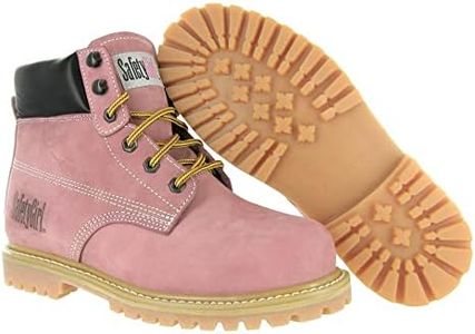 Safety Girl Steel Toe Boots for Women - Light Pink-7M | Waterproof Work Boots for Women Steel Toe Boots | Slip Resistant Work Shoes for Women | Lightweight Nubuck Leather for Comfort and Style