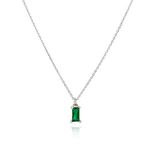 Annika Bella 925 Sterling Silver Necklace for Women, Length 16-18 Inches, Rectangle Princess Cut Charm Necklace, Waterproof, Simulated Diamond Gemstone Pendant Necklace (Green)