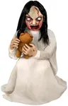 Haunted Hill Farm Motion-Activated Lunging Lily The Demonic Zombie Girl by Tekky, Talking Halloween Animatronic for Indoor or Covered Outdoor Creepy Halloween Decorations, Plug-in or Battery Operated