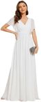 Ever-Pretty Women's V-Neck Ruffles Sleeves Chiffon Mother of The Bride Dresses White 26UK